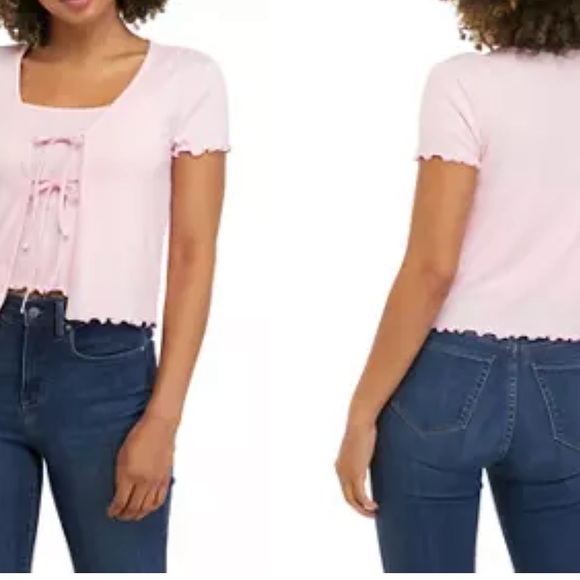 Tie Front Top And Cami Set - Picture 3 of 4